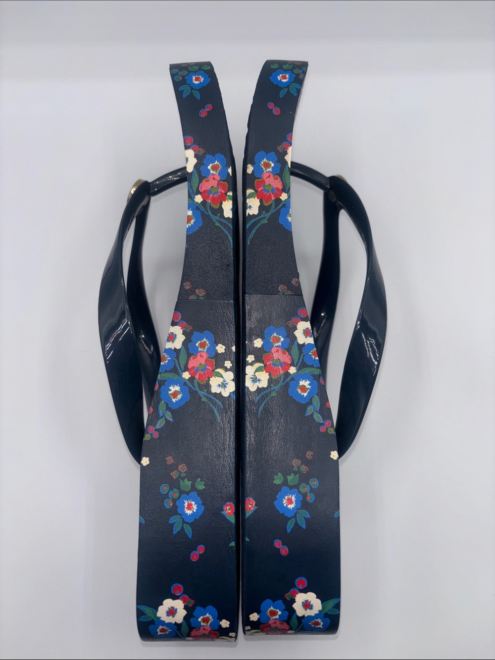 Tory Burch Navy Floral Logo Thong Sandals - Picture 9 of 9